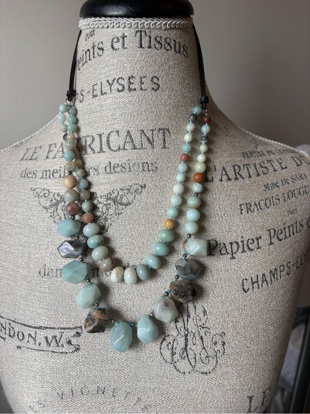Handcrafted Amazonite Multi-Strand Necklace in Aqua and Earth Tones